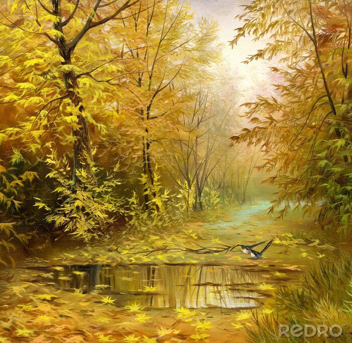 Fotobehang Herfstlandschap met bomen