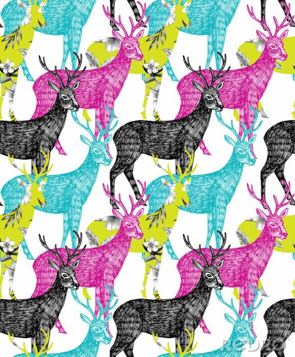 Fotobehang herten hand getrokken naadloze achtergrond