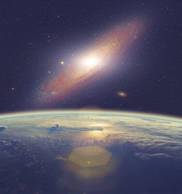 Fotobehang Het Andromedastelsel boven de aarde