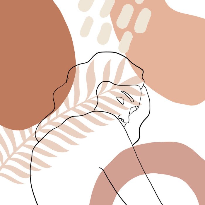 Fotobehang Het gezicht van een vrouw is geschilderd met één lijn en pasteltinten.