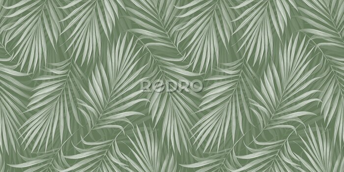 Fotobehang Het groen van exotische uitgestrekte palmbladeren
