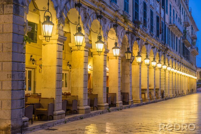 Fotobehang Het historische centrum van Corfu-stad 's nachts
