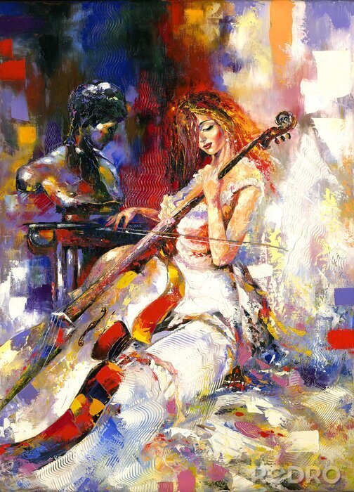 Fotobehang Het meisje en een cello