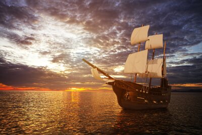 Fotobehang Het oude schip in de zee