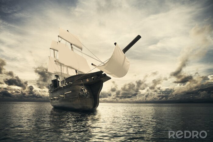 Fotobehang Het oude schip in de zee