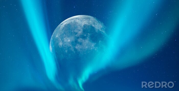 Fotobehang Het poollicht op de achtergrond van de volle maan