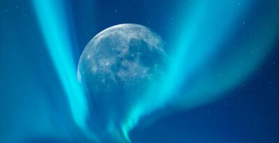 Fotobehang Het poollicht op de achtergrond van de volle maan
