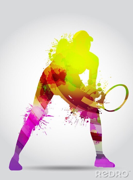 Fotobehang Het silhouet van de tennisser
