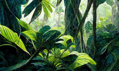 Fotobehang Het weelderige groen van het struikgewas in de jungle