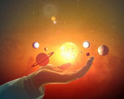 Het zonnestelsel en een handpalm