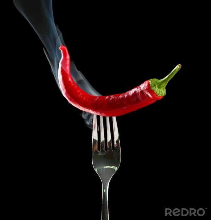 Fotobehang Hete peper op een vork