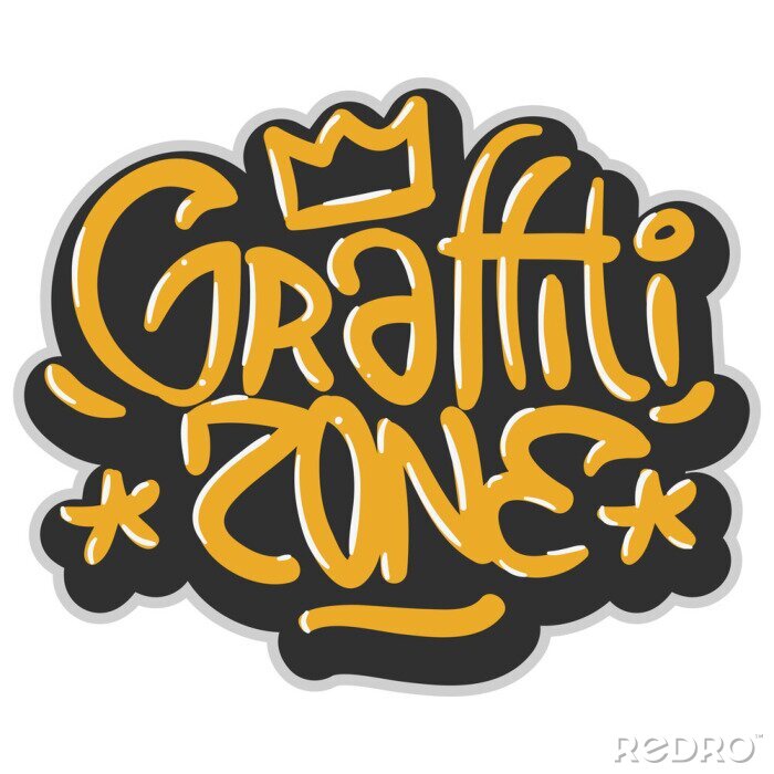 Fotobehang Hiphop-gerelateerde tag Graffiti beïnvloed etiket teken logo belettering voor t-shirt of sticker op een witte achtergrond. Vector afbeelding.