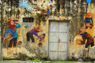 Fotobehang Historische gebouwen in Ipoh, Maleisië, beschilderd met olieverf