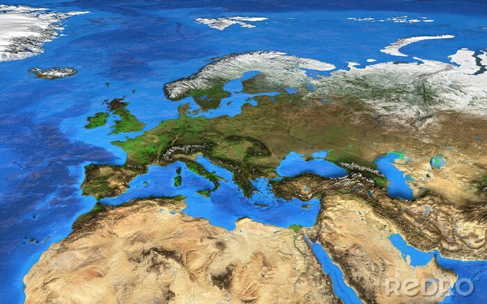 Fotobehang Hoge resolutie kaart van de wereld gericht op Europa