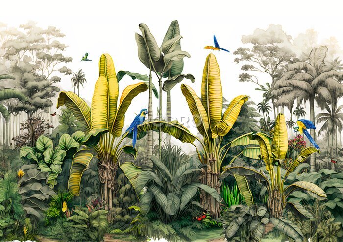 Fotobehang Hoge tropische palmbomen illustratie