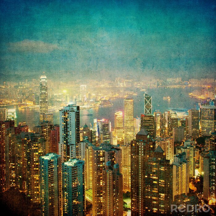 Fotobehang Hong Kong in sepia tinten