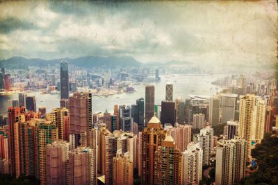 Hong Kong op de vintage skyline