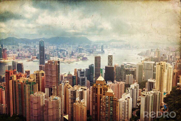 Fotobehang Hong Kong op de vintage skyline