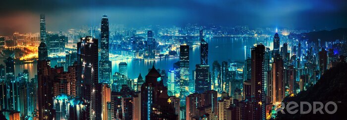 Fotobehang Hong Kong skyline bij nacht