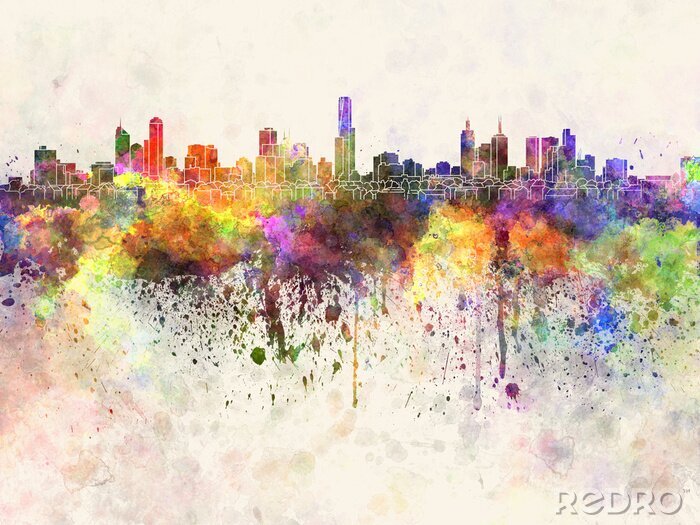 Fotobehang Horizon van Melbourne in aquarel achtergrond