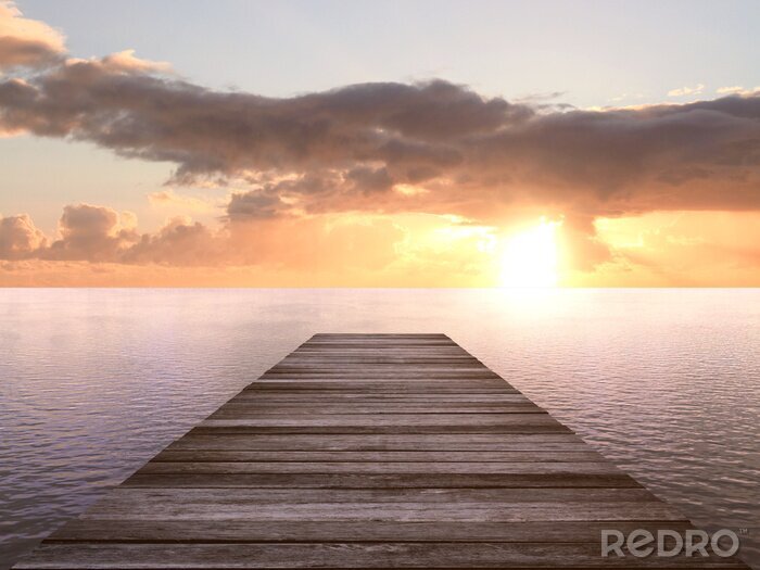 Fotobehang Houten 3D pier over een meer