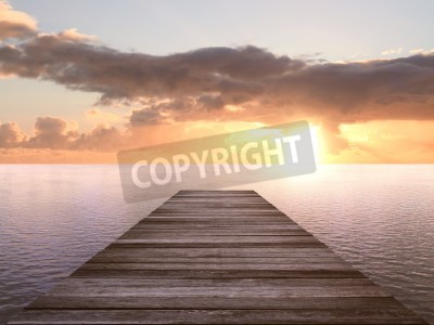 Fotobehang Houten pier in de richting van de zonsondergang