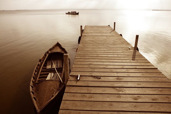 Fotobehang Houten pier in sepia