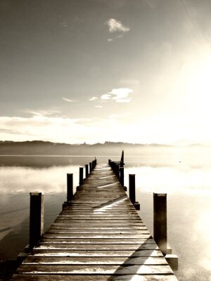 Fotobehang Houten pier op het meer