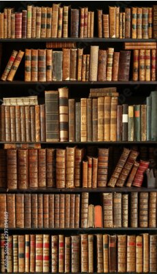 Fotobehang Houten planken met oude boeken