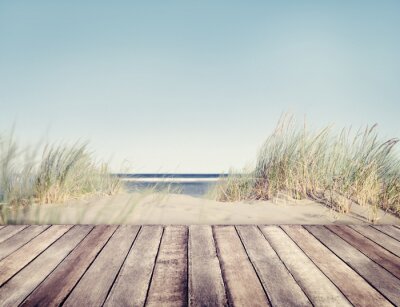 Fotobehang Houten terras aan het strand