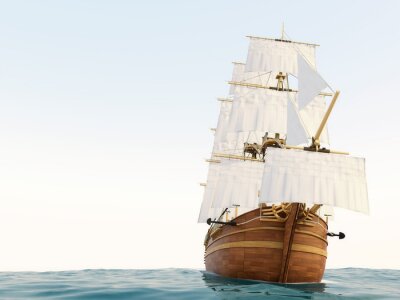 Fotobehang Houten zeilschip met 3D-effect