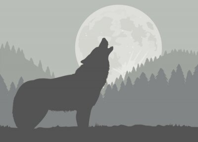 Fotobehang Huilende wolf op de achtergrond van de maan