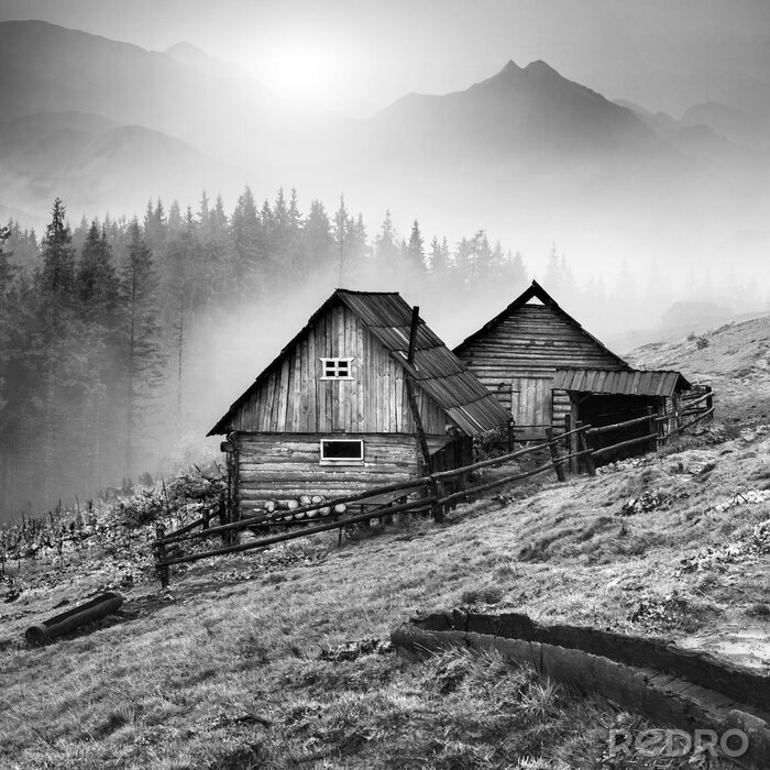 Fotobehang Huis in de bergen