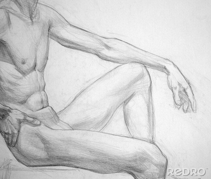 Fotobehang human's figure, pencil drawing illustration, sketch