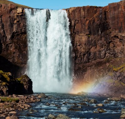 Fotobehang IJslandse watervallen en regenbogen