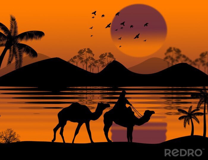 Fotobehang Illustratie met exotische dieren