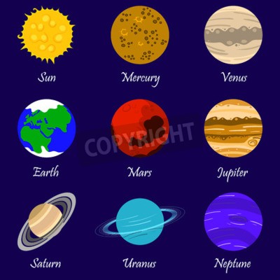 Fotobehang Illustratie met planeten en de zon