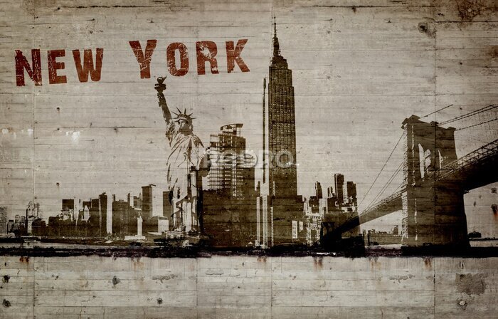 Fotobehang illustratie van een graffiti op een betonnen muur van de stad New york
