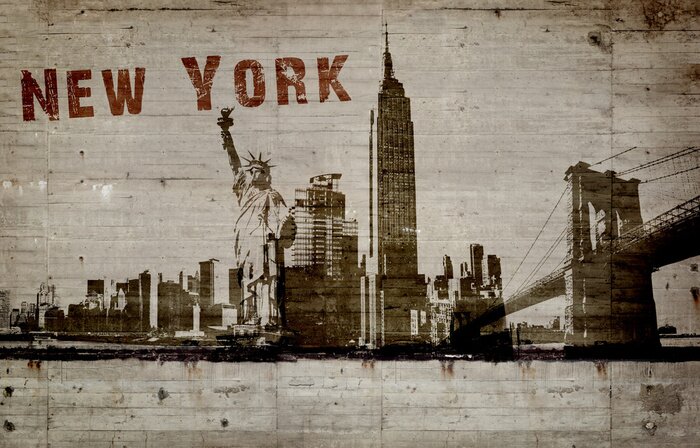 Fotobehang Illustratie van een graffiti op een betonnen muur van de stad New york