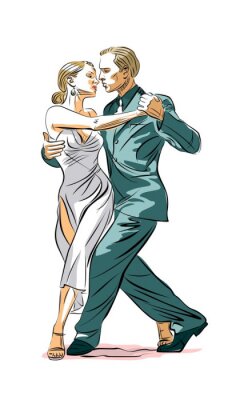 Fotobehang Illustratie van een paar dat de tango danst