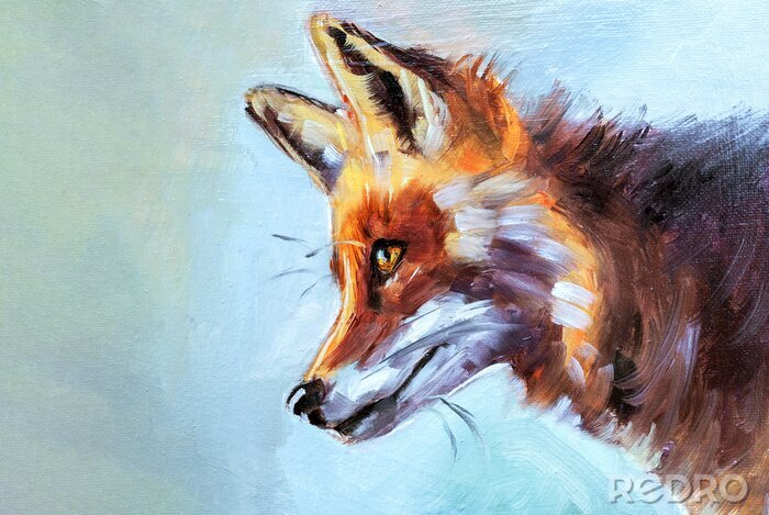 Fotobehang Illustratie van een rode vos in aquarel
