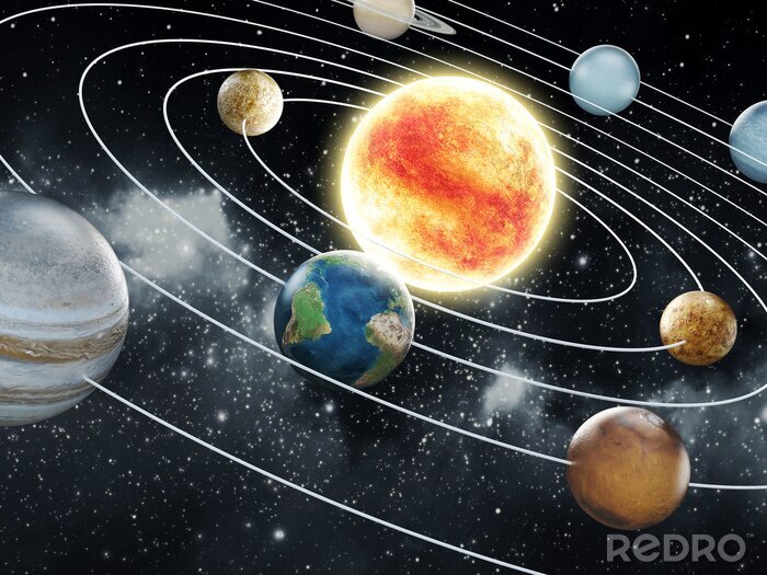 Fotobehang Illustratie van het zonnestelsel met planeten