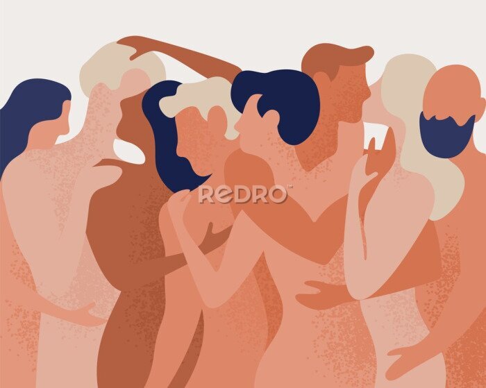 Fotobehang Illustratie van mensen die elkaar omhelzen