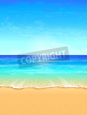 Fotobehang Illustratie van strand en zee