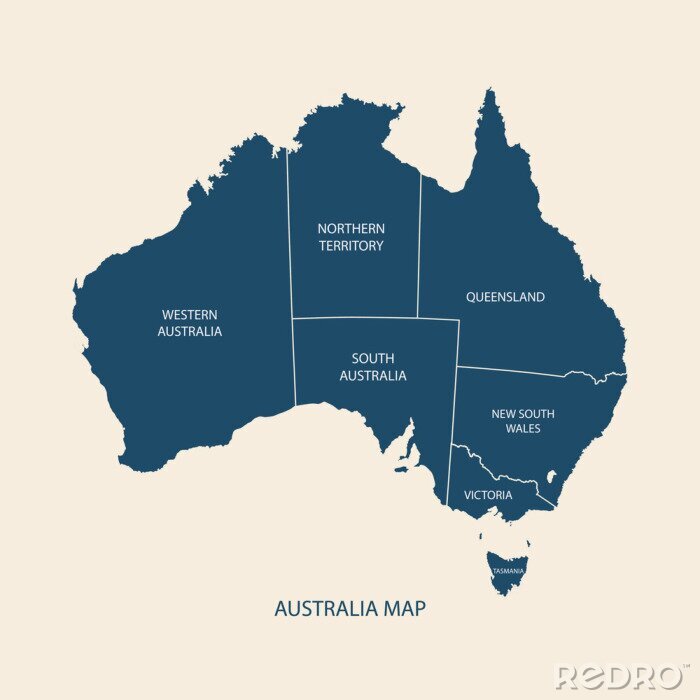 Fotobehang Indeling van Australië in regio's