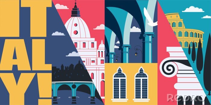 Fotobehang Italy vector skyline illustration, postcard. Travel to Italy, Rome