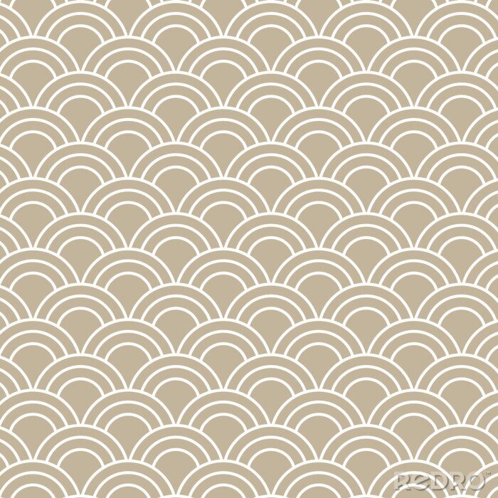 Fotobehang Japandi Style Neutral Beige Aesthetic, Seamless Vector Pattern Textured Wallpaper Background. Traditional Japanese Seigaiha Wave Repeat Design