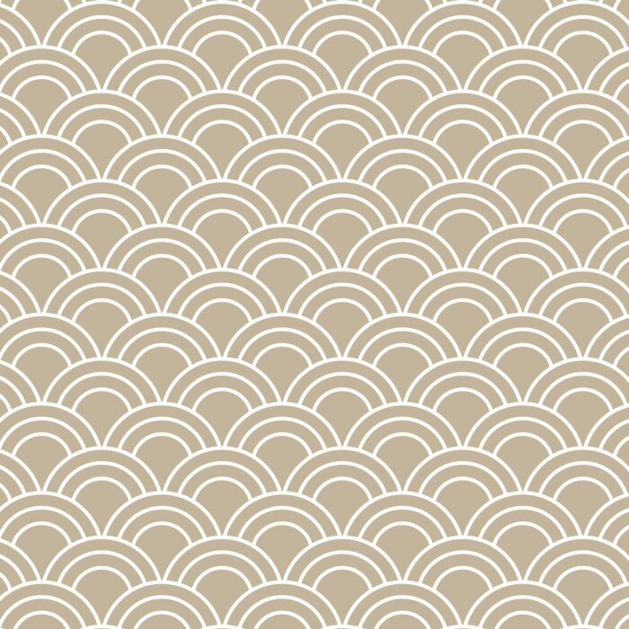 Fotobehang Japandi Style Neutral Beige Aesthetic, Seamless Vector Pattern Textured Wallpaper Background. Traditional Japanese Seigaiha Wave Repeat Design