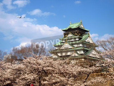 Fotobehang Japanese ancient castle with Sakura blossom