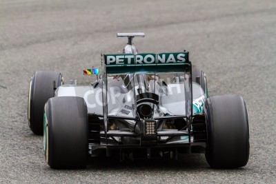 Fotobehang JEREZ DE LA FRONTERA, SPAIN - JAN 31:  Lewis Hamilton of Mercedes F1 races on training session on January 31 , 2014, in Jerez de la Frontera , Spain